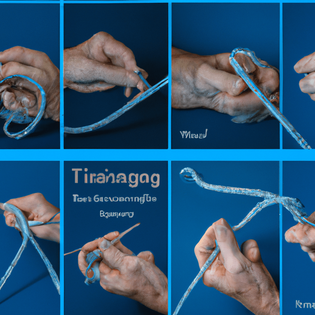 An image showcasing a skilled angler meticulously tying an intricate knot on a fishing line, using a combination of half-hitches, loops, and twists, highlighting the precision and expertise required for advanced tarpon fishing techniques