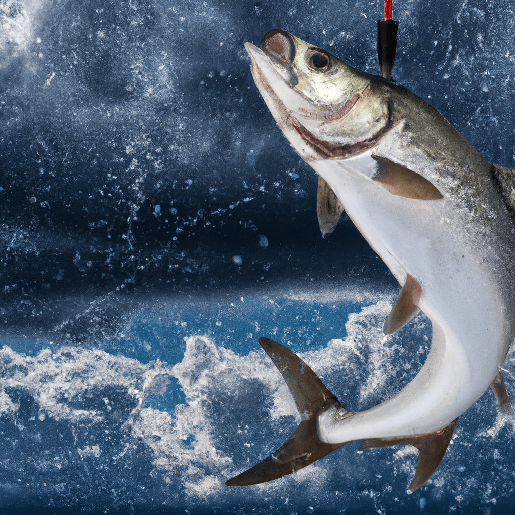 An image showing a close-up of a fishing rod bending under the weight of a powerful leaping tarpon against a backdrop of storm clouds, illustrating the dramatic influence of barometric pressure on these majestic fish