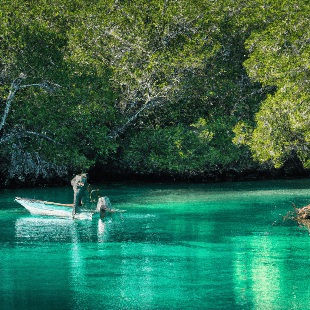 An image showcasing a serene mangrove forest with crystal-clear, turquoise waters