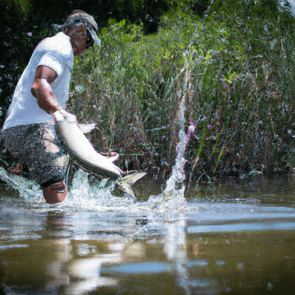 An image showcasing a skilled angler, standing on a shallow flat, casting a perfectly timed and accurate fly towards a massive tarpon, its silver scales glistening in the sunlight as it leaps out of the water