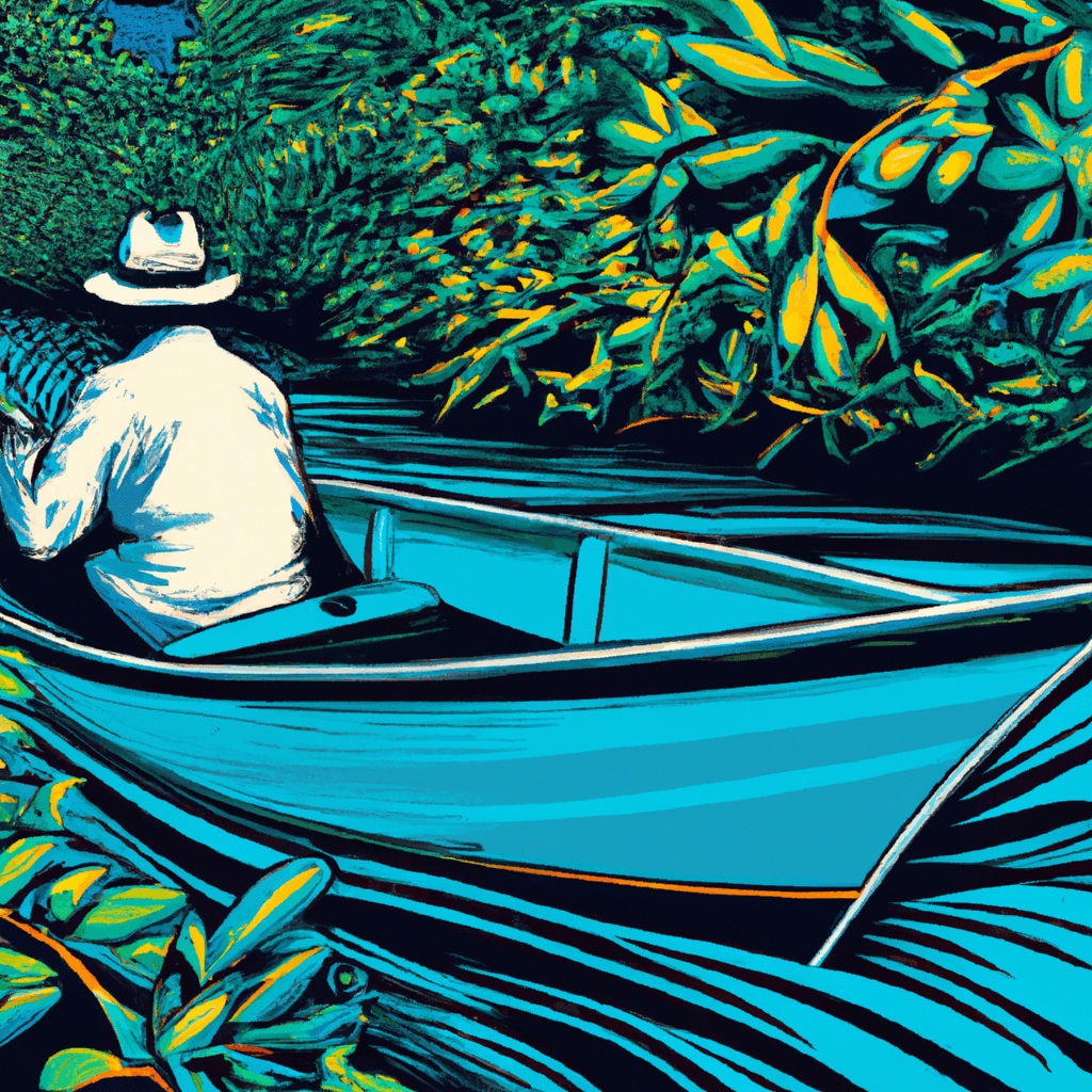An image showcasing a skilled angler effortlessly navigating a tarpon-infested mangrove maze
