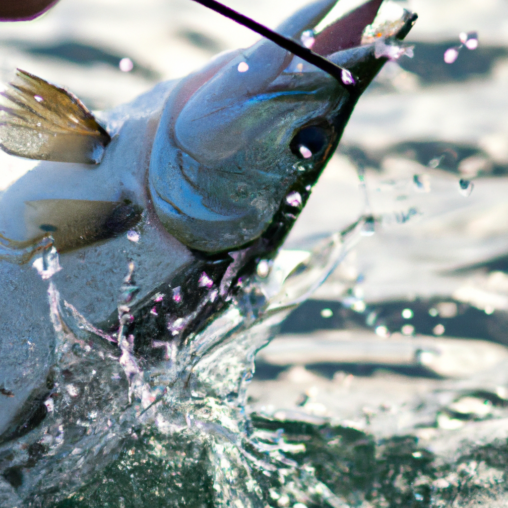 An image capturing the exhilarating moment of a skilled angler skillfully maneuvering a leaping Tarpon, showcasing proper fighting techniques
