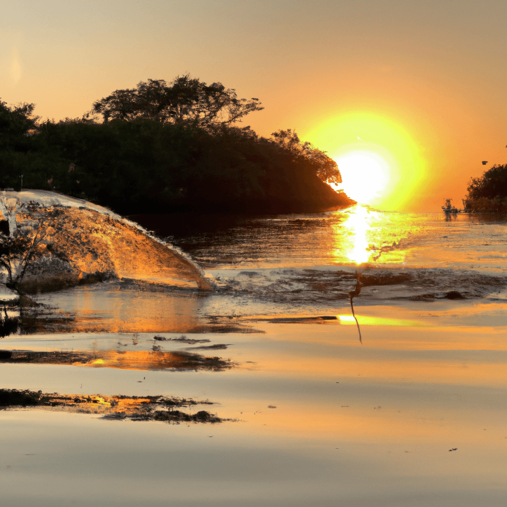 An image capturing a serene, golden sunset over a tranquil, crystal-clear coastal inlet, where a skilled angler gently releases a majestic tarpon back into the water, highlighting the ethical and crucial practice of catch and release