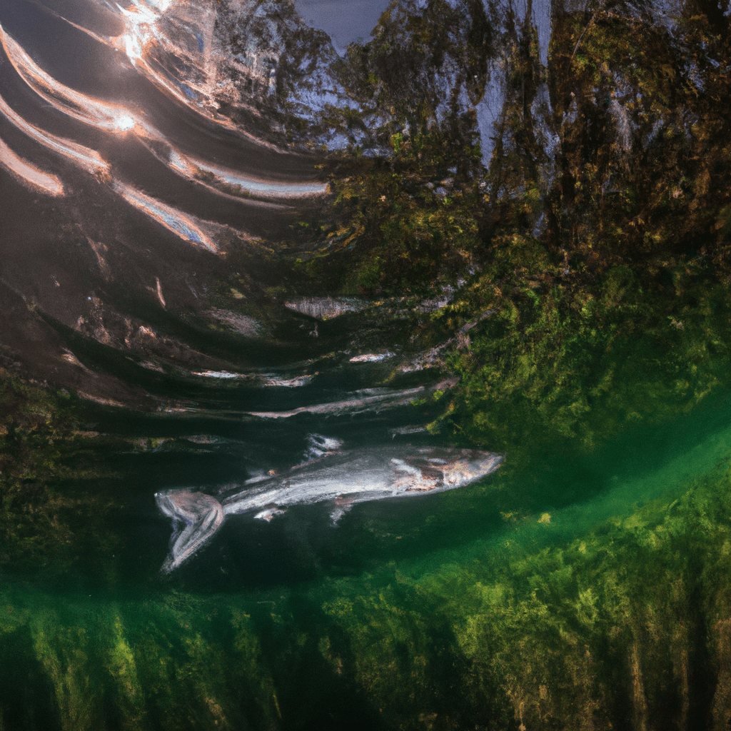 An image that depicts a serene and crystal-clear mangrove lagoon, adorned with vibrant seagrass beds and teeming with majestic tarpon gracefully gliding through the water, highlighting the delicate balance between sport fishing and conservation