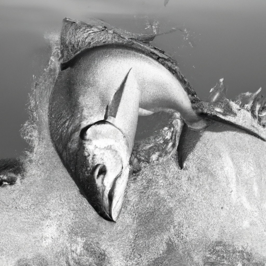 An image capturing the intense drama of a tarpon leaping out of choppy, wind-blown waters, illustrating the powerful influence of gusty winds on the movement and behavior of these majestic fish