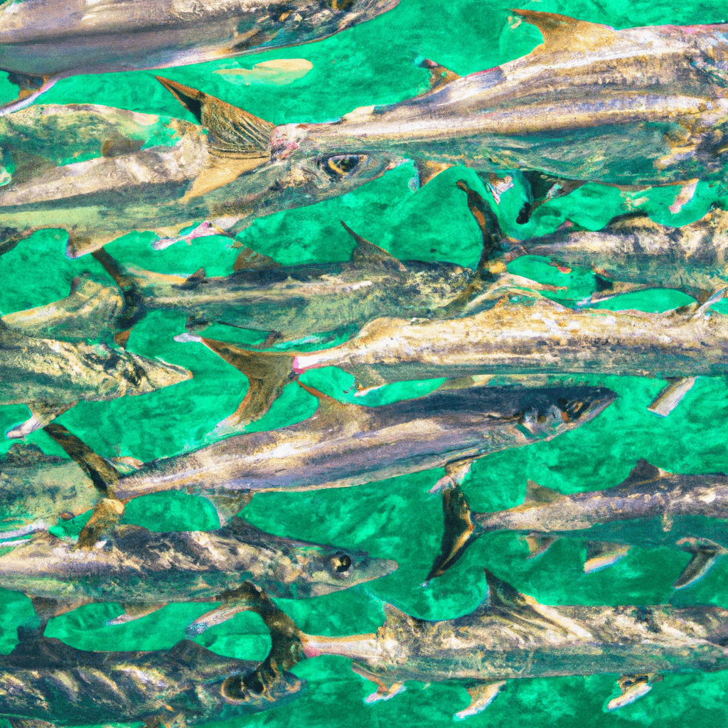 An image showcasing a school of majestic tarpons gliding through crystal-clear turquoise waters, their shimmering silver scales reflecting the sunlight, as they navigate their way through intricate patterns of ocean currents during their annual migration
