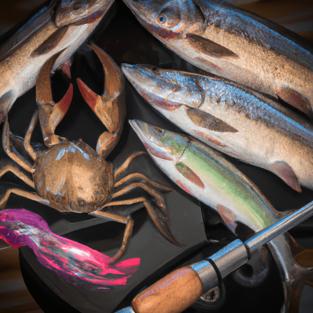 An image showcasing the vibrant hues of a mullet, crab, and shrimp, artfully presented on a fishing lure, capturing the essence of natural baits that perfectly imitate the prey of the majestic tarpon